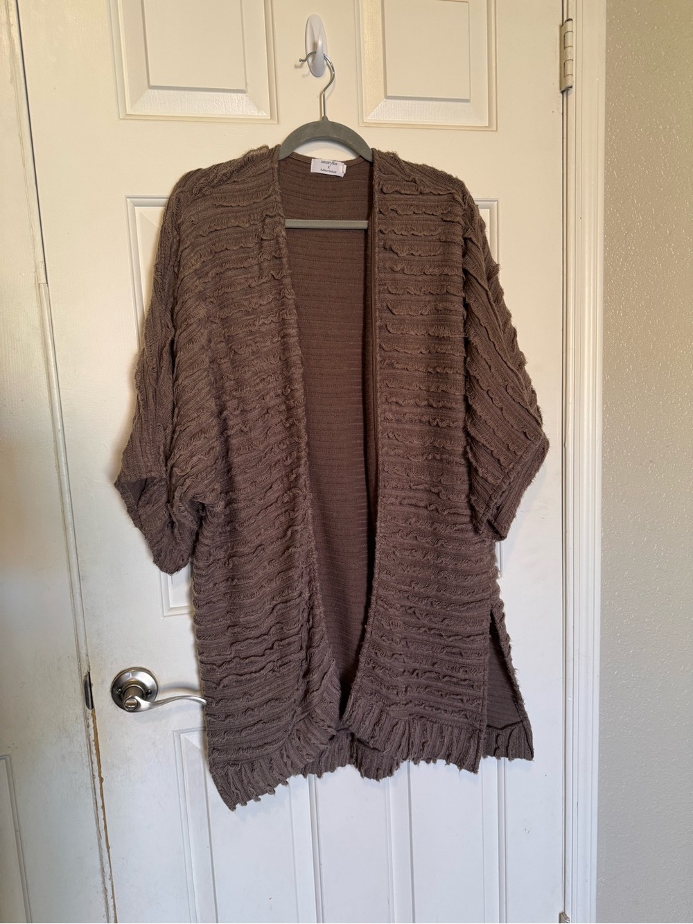Women’s Taupe Open-Front Textured Cardigan